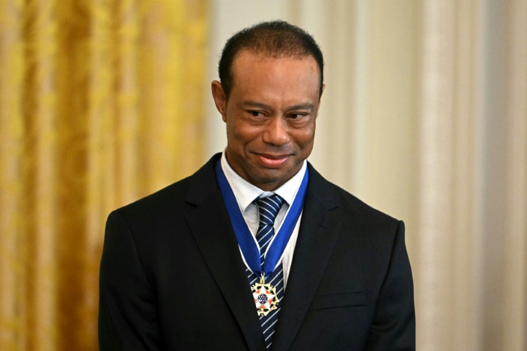 Le golfeur américain Tiger Woods lors d'une réception à la Maison blanche le 20 février 2025 à Washington