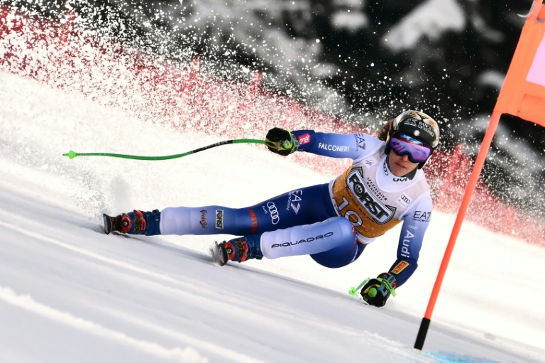 L'Italienne Federica Brignone durant le super-G de La Thuile, comptant pour la Coupe du monde de ski alpin, le 13 mars 2025