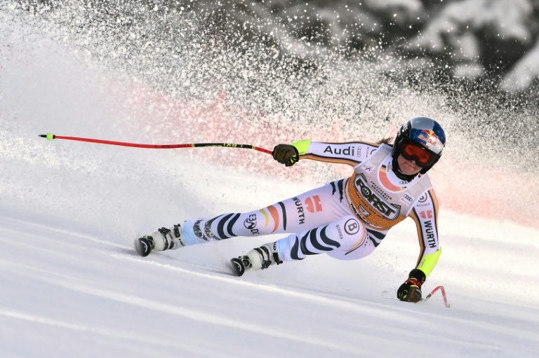 L'Allemande Emma Aicher lors du super-G de La Thuile qu'elle a remporté le 13 mars 2025