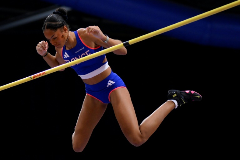 Marie-Julie Bonnin franchit une barre samedi en finale des championnats d'Europe en salle à Apeldoorn, aux Pays-Bas.