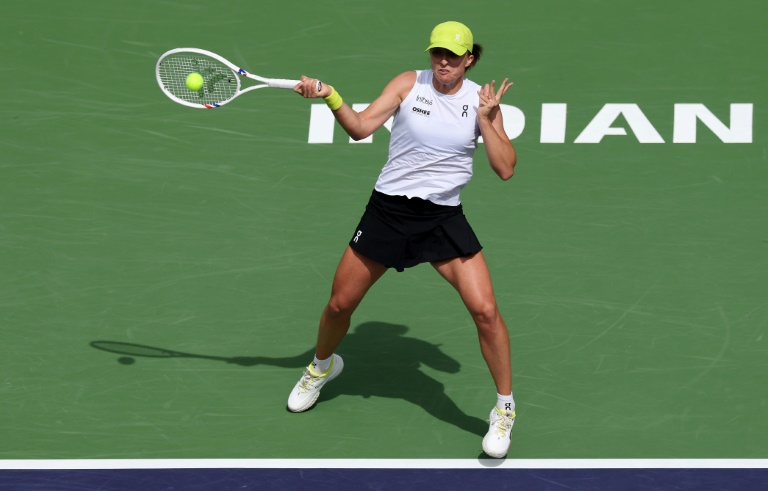 La Polonaise Iga Swiatek lors de sa victoire contre la Tchèque Karolina Muchova, en 8e de finale du WTA 1000 d'Indian Wells, le 11 mars 2025