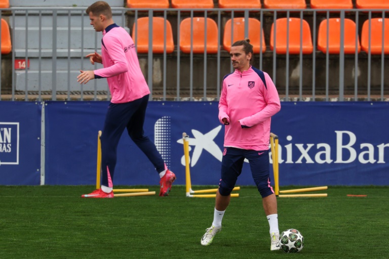 Antoine Griezmann lors d'un entraînement avec l'Atlético, le 3 mars 2025 à Madrid