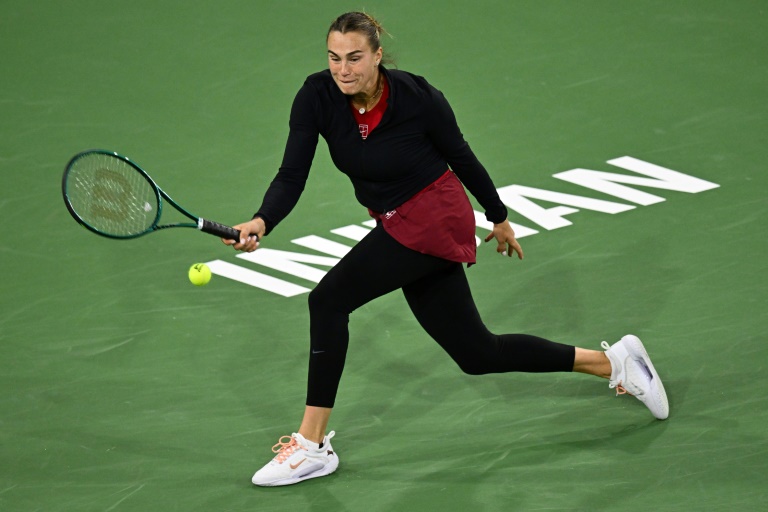 La Bélarusse Aryna Sabalenka pendant son match contre l'Américaine Madison Keys, le 14 mars 2025 à Indian Wells