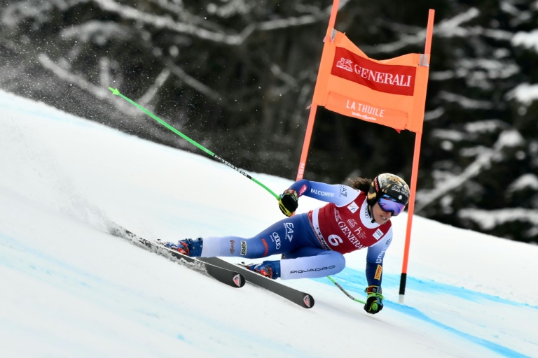 L'Italienne Federica Brignone durant le second super-G de La Thuile le 14 mars 2025