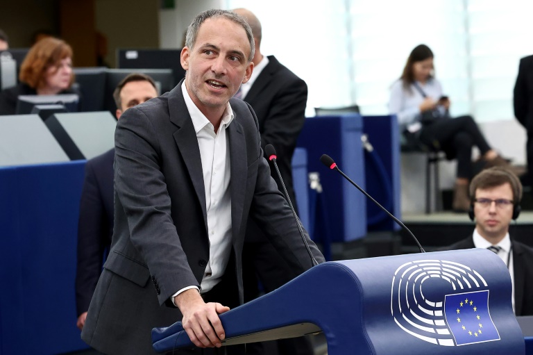 L'eurodéputé et leader de Place publique,Raphaël Glucksmann, au Parlement européen, le 9 octobre 2024 à Strasbourg