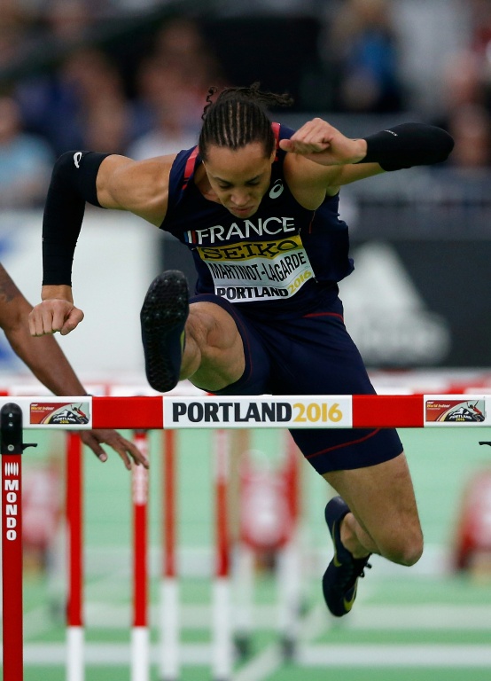 Le Français Pascal Martinot-Lagarde lors des séries du 60 mètres haies des Championnats du monde d'athlétisme en salle, à Portland (Oregon), le 19 mars 2016