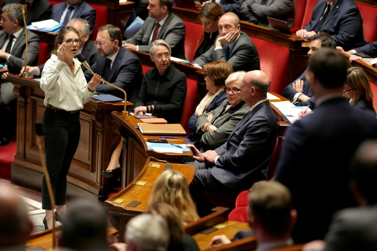 La ministre de l'Egalité entre les femmes et les hommes et de la lutte contre les discriminations, Aurore Bergé, le 18 mars 2025 à l'Assemblée nationale à Paris