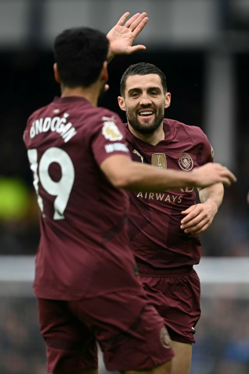 La joie de Mateo Kovacic et Ilkay Gundogan lors de la victoire de Manchester City contre Everton en Premier League le 19 avril 2025
